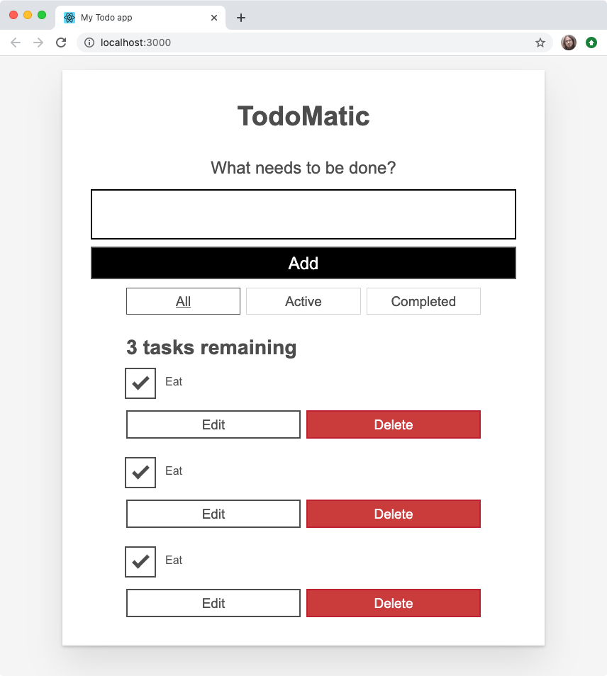 Notre application de liste de tâche avec les composants todo répétés, car le libellé est présent en dur dans le composant
